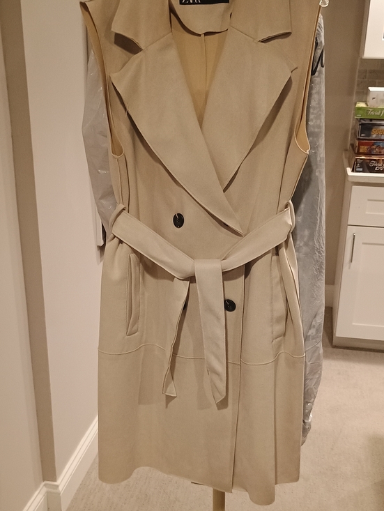 Zara Jackets & Blazers - Zara Beige Sleeveless Trench Vest with Black Label